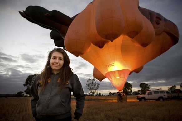 Artist Patricia Piccinini  with the balloon.