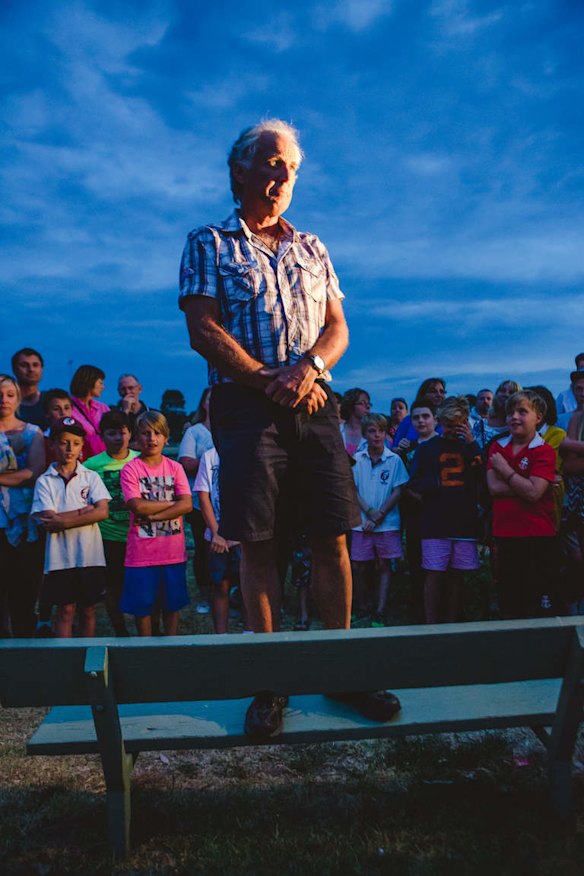 Leigh who lived with Rosie and Luke for 14 months speaks to a large crowd of people during a candlelight vigil/service at the Tyabb oval for 11yr old Luke Batty who was murdered at the hands of his father.