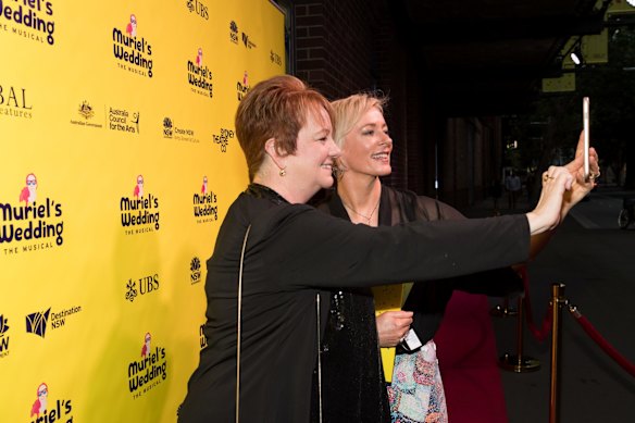 Amanda Keller and her friend Mel on the red carpet of Muriel's Wedding The Musical.