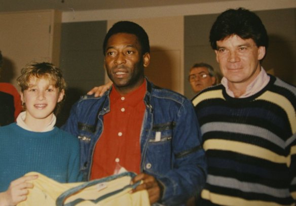 Johnny Warren with daughter Shannon and Brazilian icon Pele.