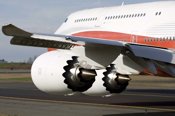 The Boeing 747- 8 Intercontinental passenger plane taxis before taking off on its first test flight at Paine Field in Everett, US.