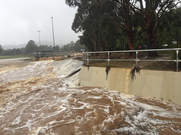 Flooding at Dickson oval on Sunday morning.