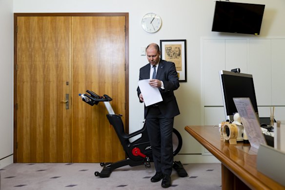 Treasurer Josh Frydenberg in his office ahead of this year's federal budget which is to handed down at Parliament House in Canberra.