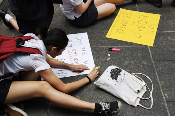 Thousands of students protest climate change at Martin Place, Sydney.