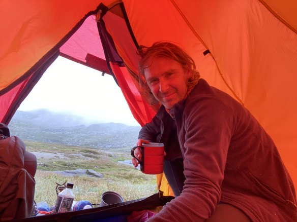 Tyson Salijevic in a tent near Mt Kosciusko, spending NYE 2020 alone. 