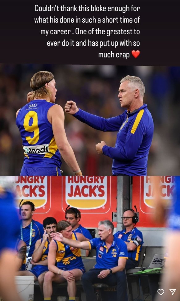 Harley Reid’s tribute to coach Adam Simpson. 