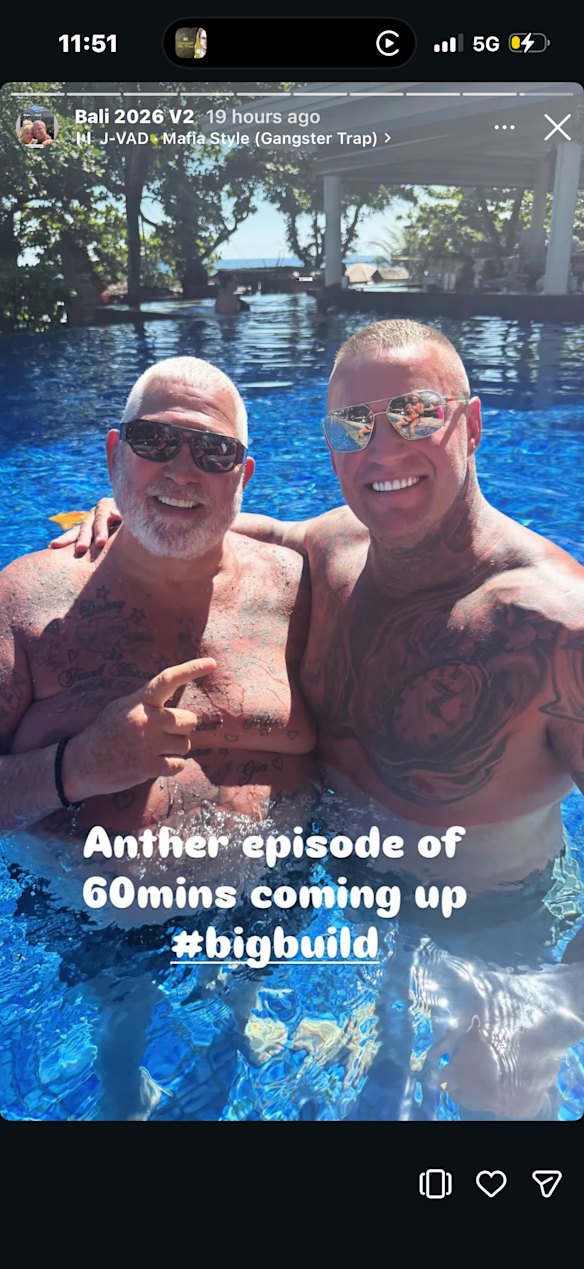 Underworld figure Mick Gatto with Ray Jensen pictured in Bali.