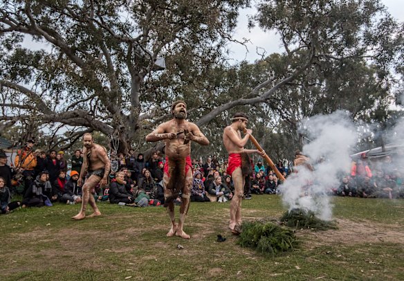 DT Zellanach (centre) created the Djab Wurrung embassy and has been the mainstay of the campaign to save the sacred birthing trees.