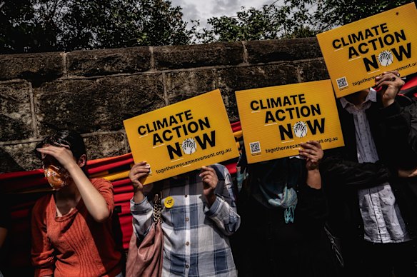 Young people gathered in front of the Prime Minister's Kirribilli residence for the School Strike 4 Climate protest.