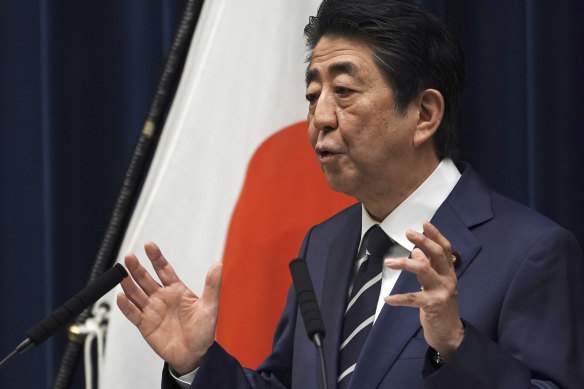 Japanese Prime Minister Shinzo Abe delivers his speech about new coronavirus measures. 