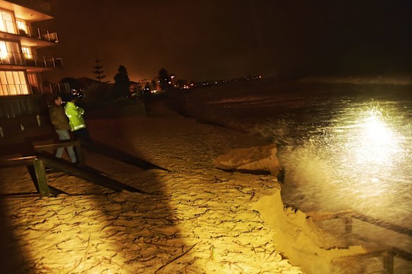 Powerful surf and strong winds are washing away parts of Narrabeen beach near Wetherill St.