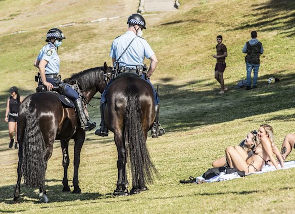 NSW Police patrol Bondi Beach keeping the COVID-19 restrictions in place.