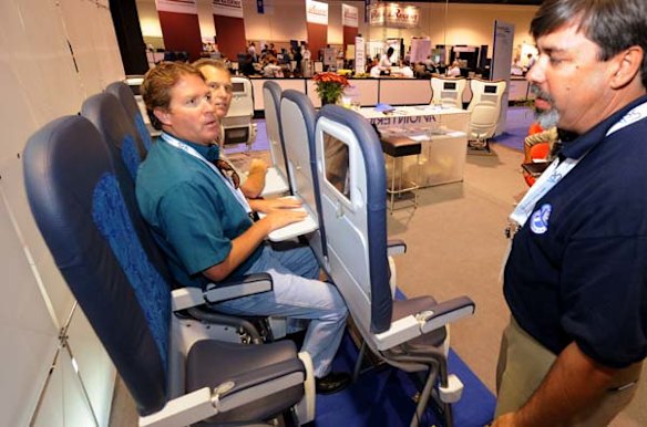 Airline industry insiders try out the Italian company Aviointeriors S.P.A, new 'Skyrider'.