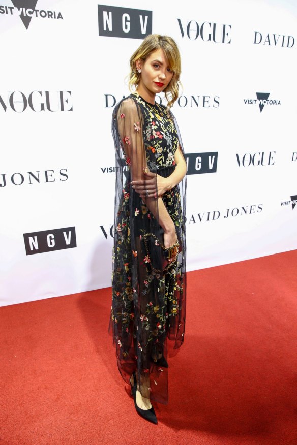 Jesinta Franklin at the NGV gala on Saturday night without husband Buddy Franklin, who was starring for the Sydney Swans.
