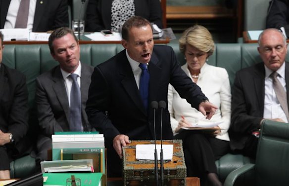Opposition Leader Tony Abbott during question time in Parliament yesterday.