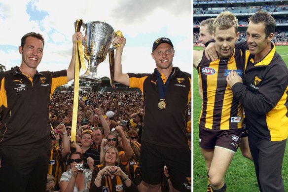 Happier times: Sam Mitchell does not expect Alastair Clarkson to attend a 10-year reunion of the 2013 premiership.