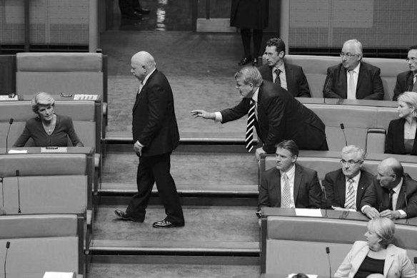 Liberal MP Dr Mal Washer returns to vote with the Opposition during a division at Parliament House in Canberra on Wednesday 27 June 2012.