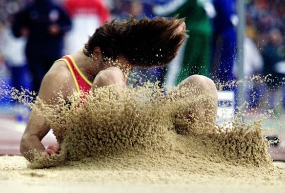 Yago Lamela from Spain during long jump qualifying. 