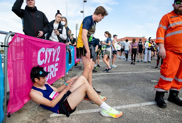 Runners at the finish line.