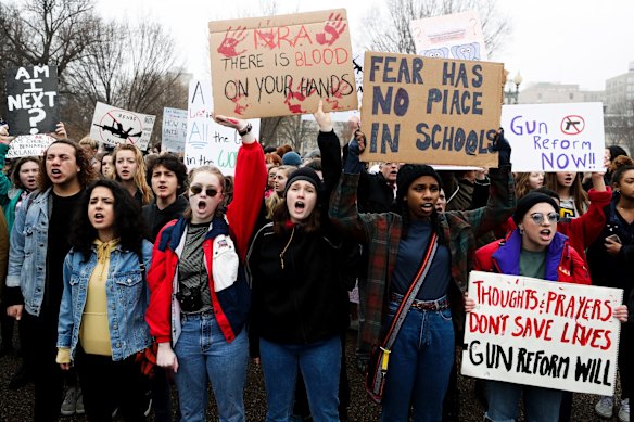 Gun law reform advocates at the White House in the wake of a Florida school shooting, February 19, 2018.