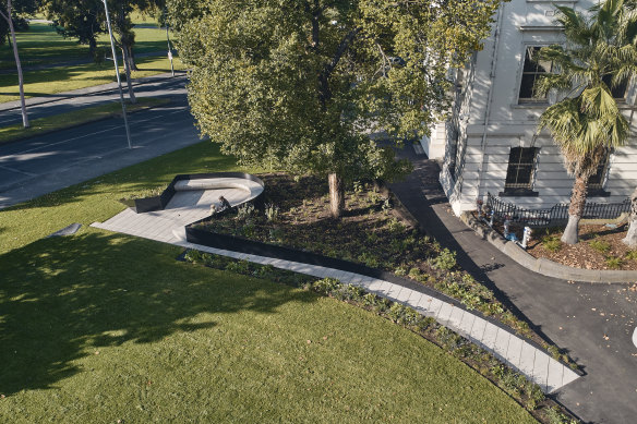 An existing English elm provides instant canopy cover.