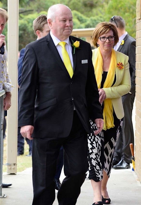 Luke's mother Rosie Batty arrives for the service.