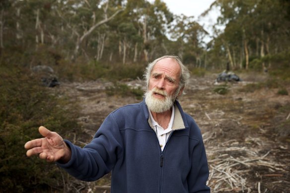Chris Jonkers of the Lithgow Environment Group at East Wolgan swamp which has been extensively damaged by polluted mine water pumped into it and ground cracking causing the swamp to drain and dry out.