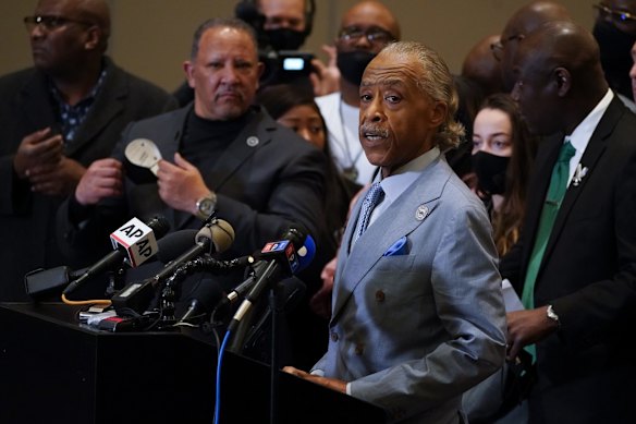 The Rev. Al Sharpton speaks after a guilty verdict was announced at the trial of former Minneapolis police Officer Derek Chauvin for the 2020 death of George Floyd,