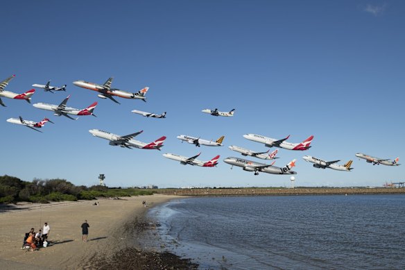 Most Australian states have either shut their borders or implemented mandatory quarantine measures for interstate travellers. After grounding almost their entire domestic fleets, Qantas and Virgin are now running a skeleton network of subsidised flights connecting capital cities and regional hubs. Until early May, the government is also underwriting 13 weekly flights to repatriate Australians wanting to come home. Both airlines say just 30 per cent of seats on these domestic flights are occupied, compared to a regular average of up to 85 per cent. Photo Montage.