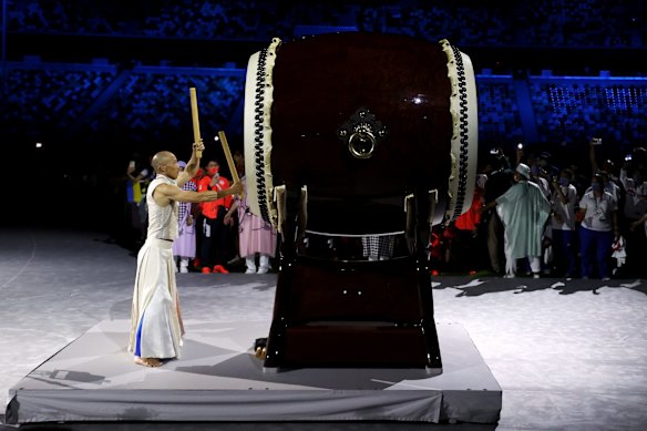 A Drummer drums during the Closing Ceremony of the Tokyo 2020 Olympic Games at Olympic Stadium in Tokyo, Japan. 