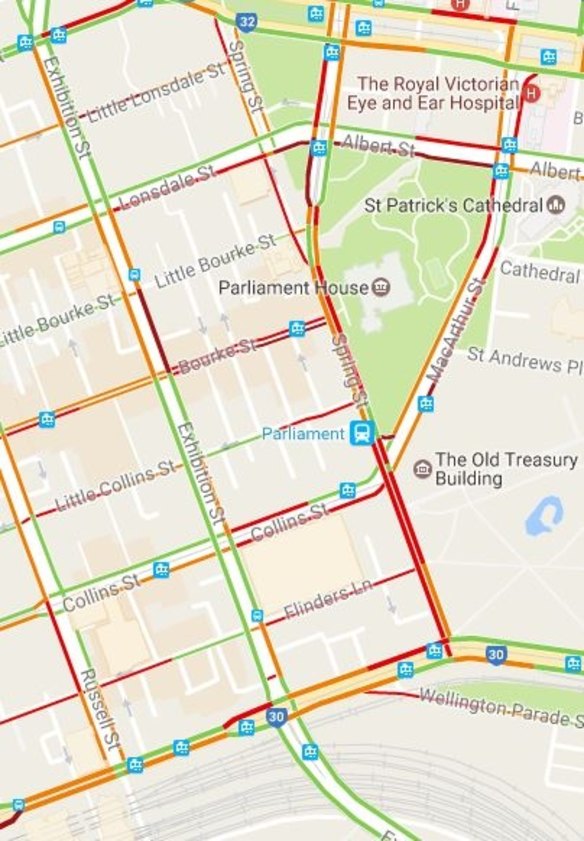 Spring Street is in the red for traffic.
