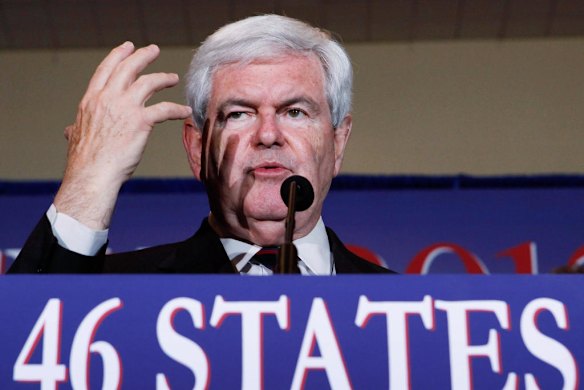 Republican presidential candidate Newt Gingrich speaks during his Florida primary night party.
