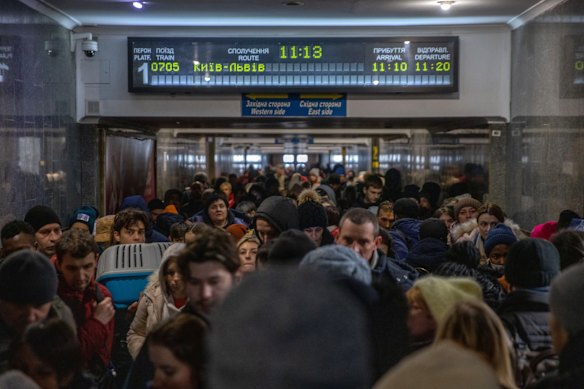 Lviv-Holovnyi railway station was jammed on Sunday as thousands of Ukrainians looked for a way out.
