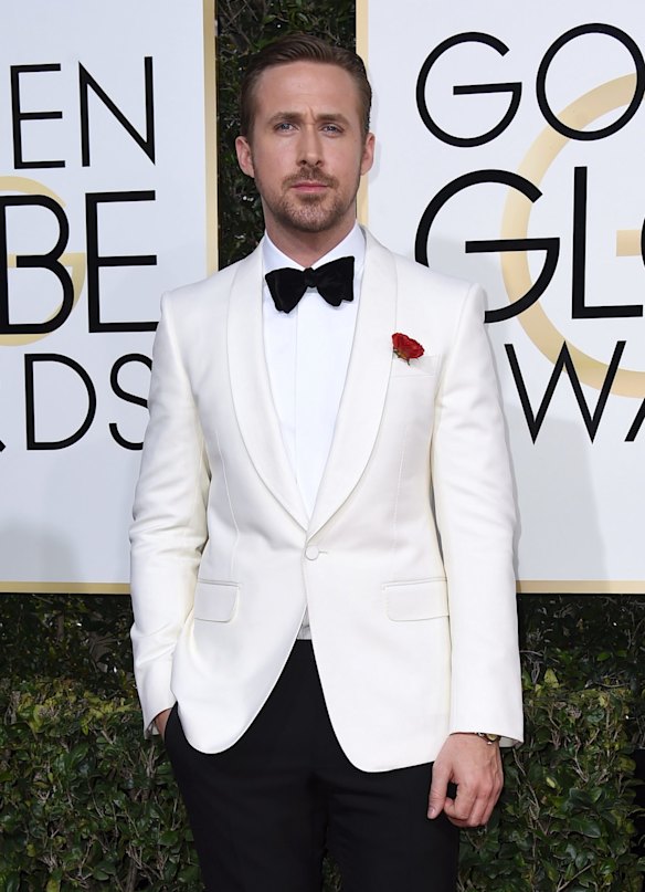Ryan Gosling looking dapper in a La La Land inspired suit.