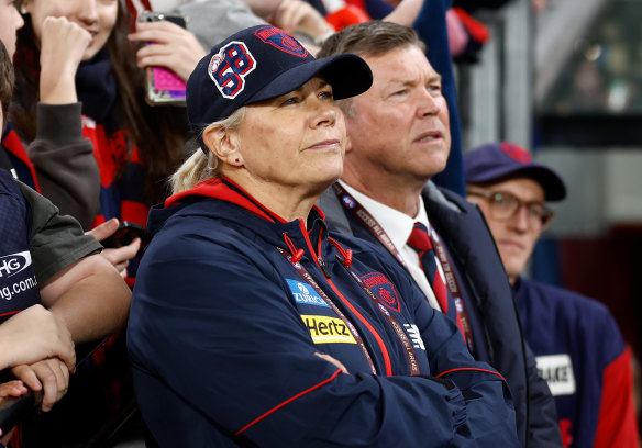 Former Demons president Kate Roffey, and outgoing club chief executive Gary Pert.