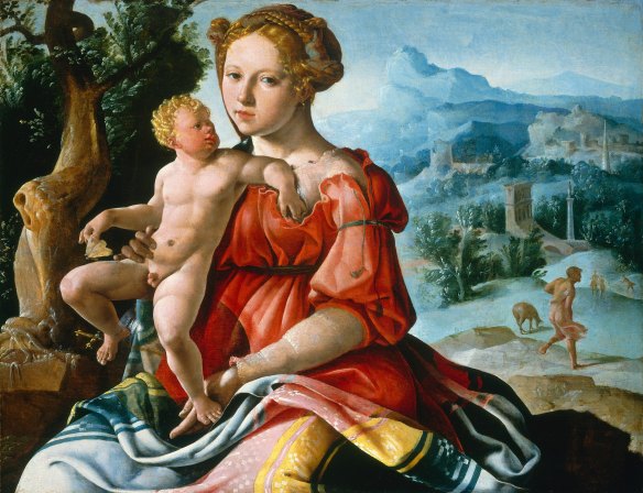 The church decreed that the infant Jesus should look like a fully formed little man: The Rest on the Flight into Egypt by Maerten van Heemskerck, c 1530.