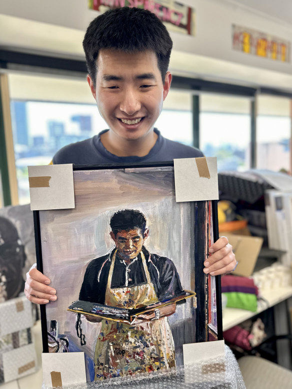 Daniel Kim and his portrait.