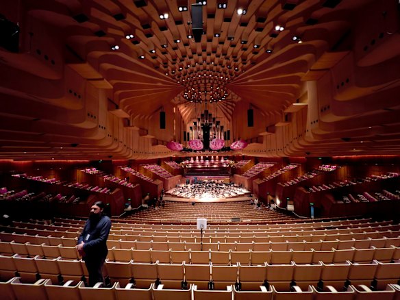 The new hall features 'petals' that replace the old plastic donuts above the orchestra stage and audio diffusing wood panels and a new passageway and lift.