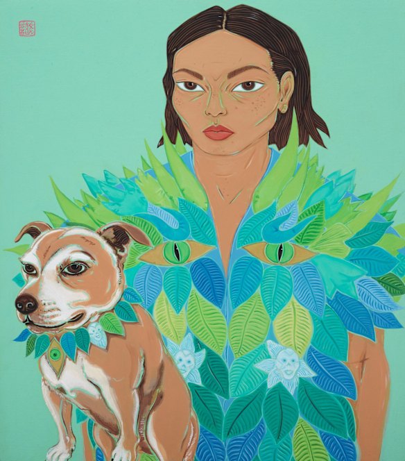 Kate Beynon, 'With Tudo and the robe'. Acrylic on wood, 42 x 37cm. © the artist