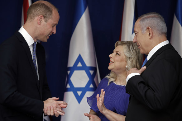 Prince William meets with Israeli Prime Minister Benjamin Netanyahu and his wife.