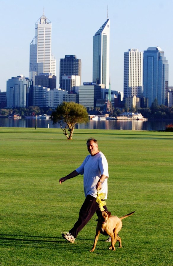 Kim Beazley with a furry friend in Perth.