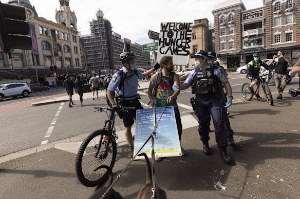 A heavy police presence at a planned anti-lockdown protest in Sydney.