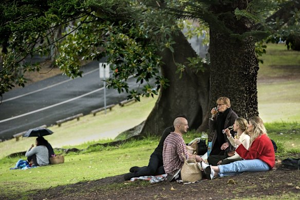 A celebration picnic in Centennial Park, before the rain.