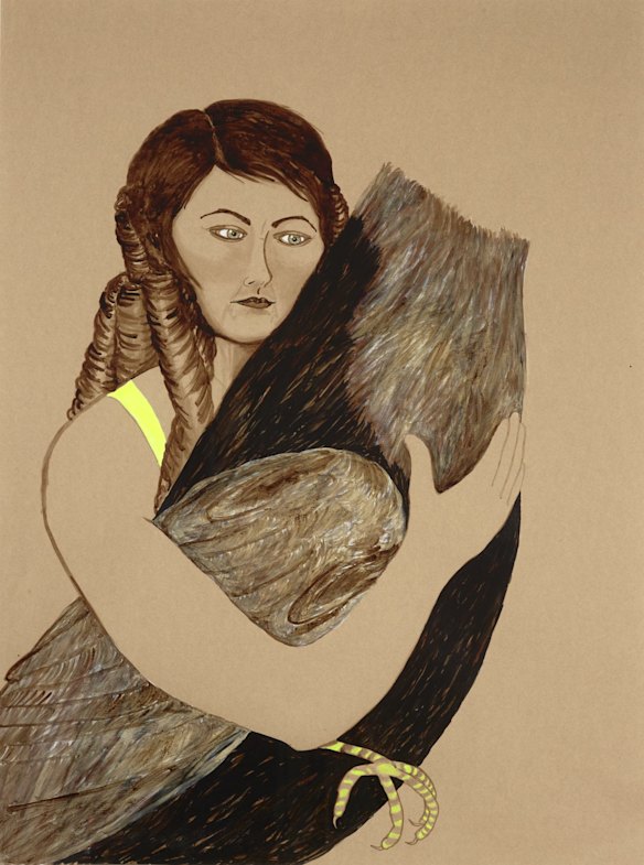 Joan Ross, 'Joan as a colonial woman looking at the future'. Vinyl acrylic and ink on card, 101 x 75.5 cm. © the artist. Sitter: Joan Ross.