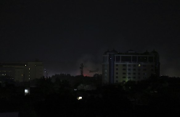 Smoke rises next to the U.S. Embassy in Kabul, Afghanistan.