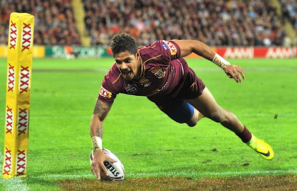 Dane Gagai of the Maroons scores a try
