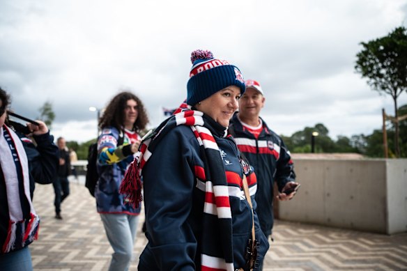 Roosters supporters attending the first game at Allianz Stadium.