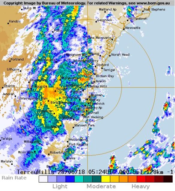 Radar map of Sydney and surrounds on Thursday afternoon.