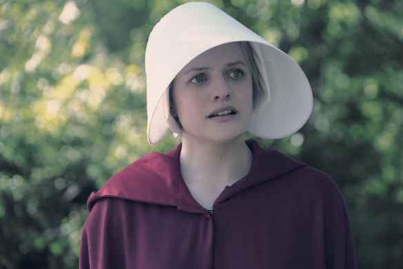 Elisabeth Moss as Offred in The Handmaid's Tale.
