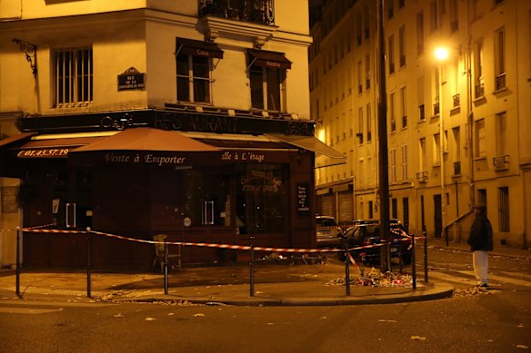 Dawn at Casa Nostra in Rue de la Fontaine Au in Paris France. 129 people were killed by terrorists in multiple shootings and bombings.